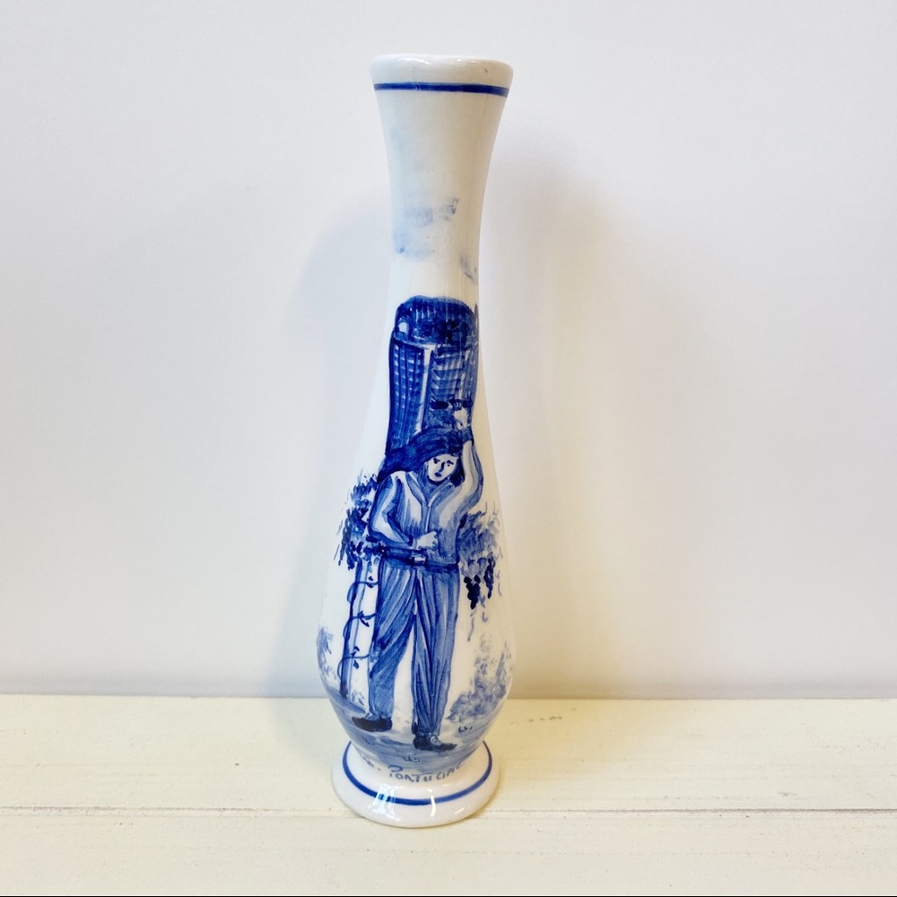 Portugal Blue White Porcelain Story Vase Pottery